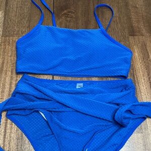 Blue Textured Two-Piece Bikini Set